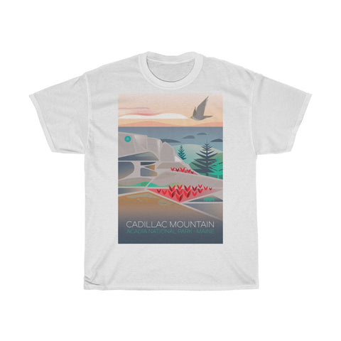 ACADIA NATIONAL PARK, CADILLAC MOUNTAIN UNISEX HEAVY COTTON TEE